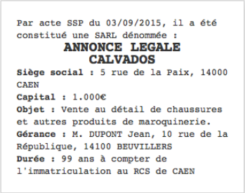 annonce legale calvados